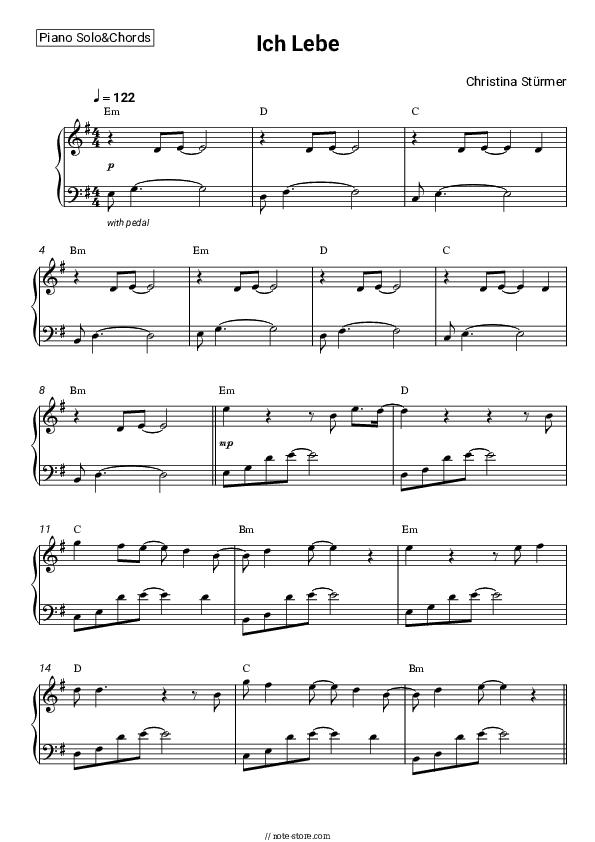 Ich Lebe - Christina Stürmer Piano Sheet Music and Chords - Piano.Solo&Chords