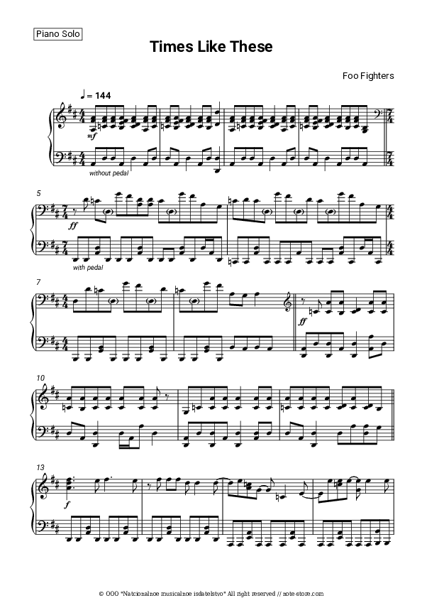 Times Like These - Foo Fighters Piano Sheet Music - Piano.Solo