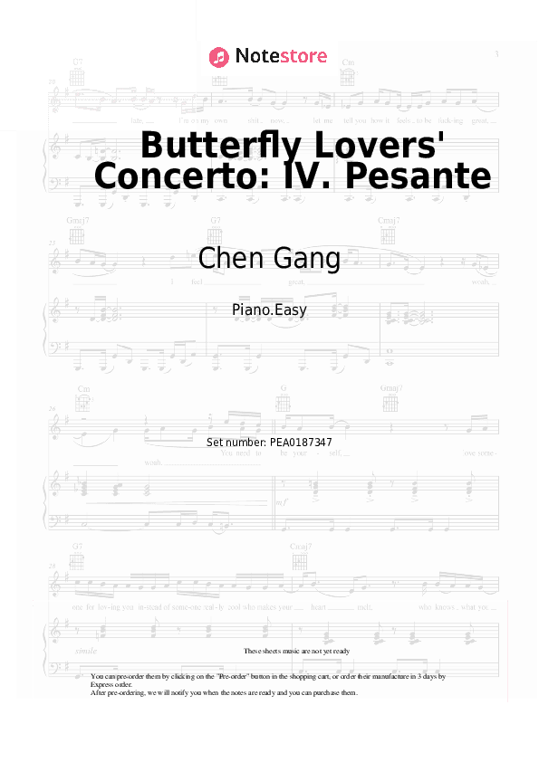Butterfly Lovers' Concerto: IV. Pesante - Chen Gang, He Zhanhao Piano Sheet Music Easy - Piano.Easy