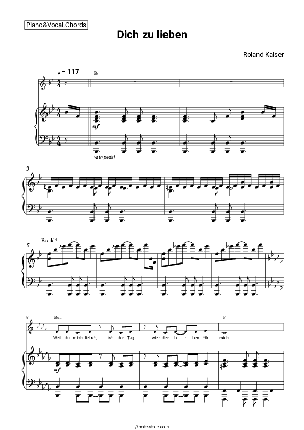 Dich zu lieben - Roland Kaiser Piano Sheet Music with the Vocal and Chords - Piano&Vocal&Chords