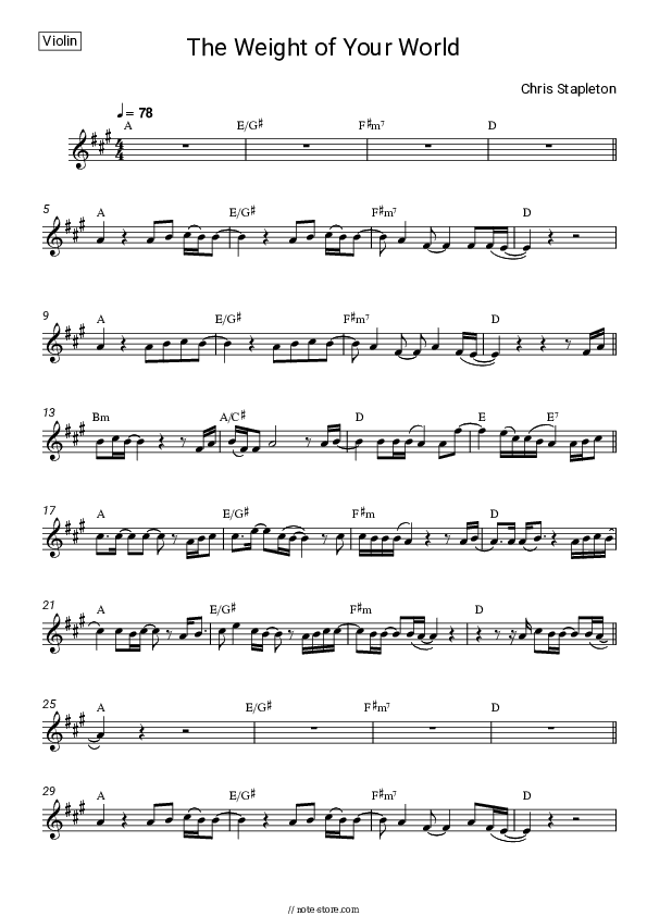 The Weight of Your World - Chris Stapleton Violin Sheet Music - Violin