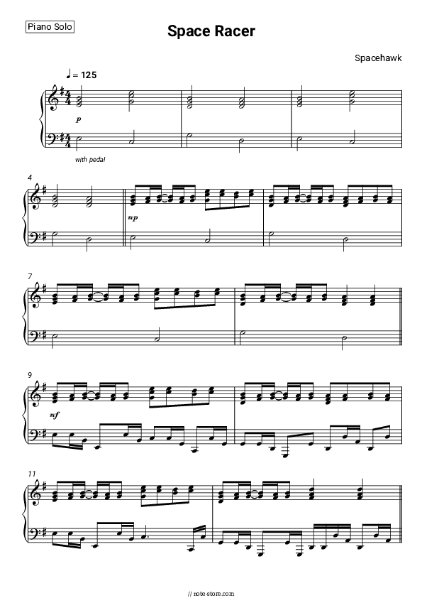 Space Racer - Spacehawk Piano Sheet Music - Piano.Solo