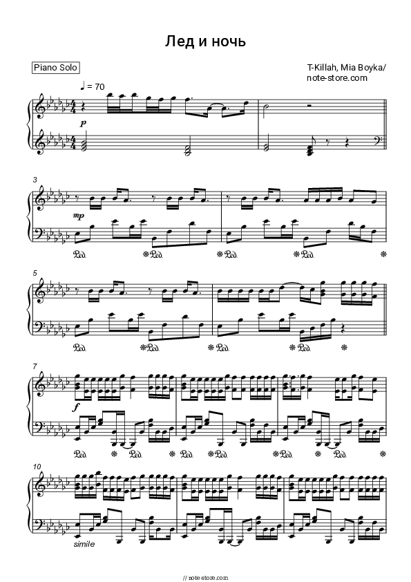 Лeд и ночь - T-Killah, Mia Boyka Piano Sheet Music - Piano.Solo