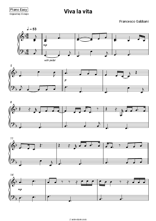 Viva la vita - Francesco Gabbani Piano Sheet Music Easy - Piano.Easy
