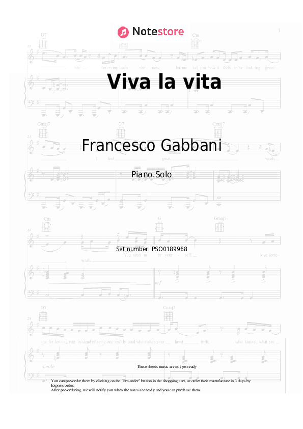 Viva la vita - Francesco Gabbani Piano Sheet Music - Piano.Solo
