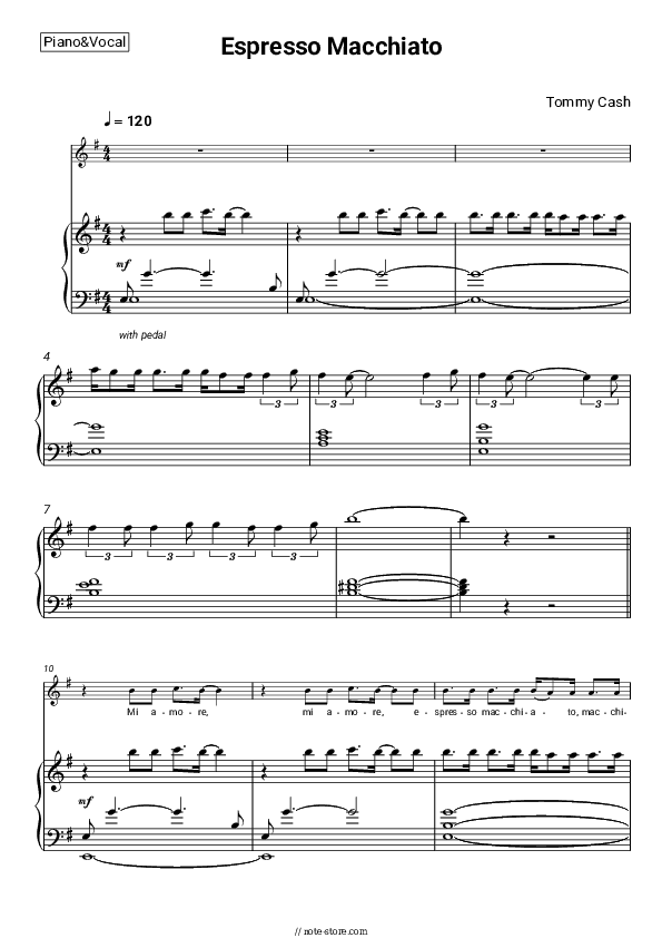 Espresso Macchiato - Tommy Cash Piano Sheet Music with the Voice part - Piano&Vocal