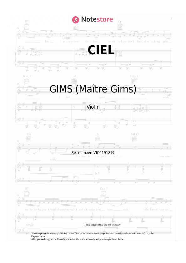 CIEL - GIMS (Maître Gims) Violin Sheet Music - Violin