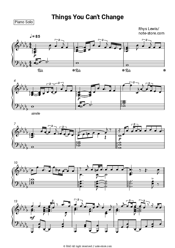 Things You Can't Change - Rhys Lewis Piano Sheet Music - Piano.Solo