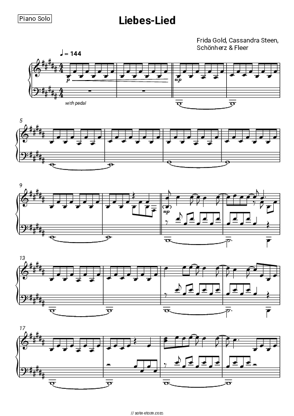 Liebes-Lied - Frida Gold, Cassandra Steen, Schönherz & Fleer Piano Sheet Music - Piano.Solo