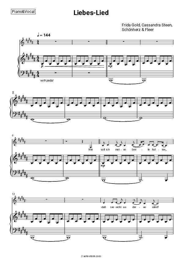 Liebes-Lied - Frida Gold, Cassandra Steen, Schönherz & Fleer Piano Sheet Music with the Voice part - Piano&Vocal