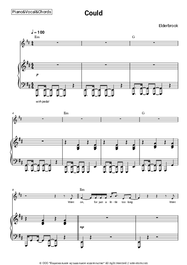 Could - Elderbrook Piano Sheet Music with the Vocal and Chords - Piano&Vocal&Chords