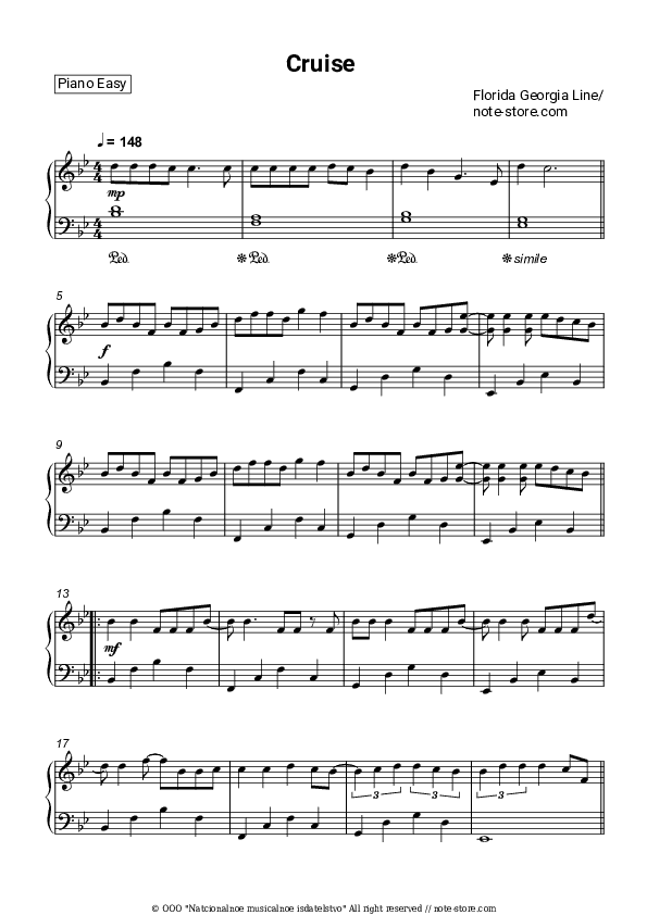 Cruise - Florida Georgia Line Piano Sheet Music Easy - Piano.Easy