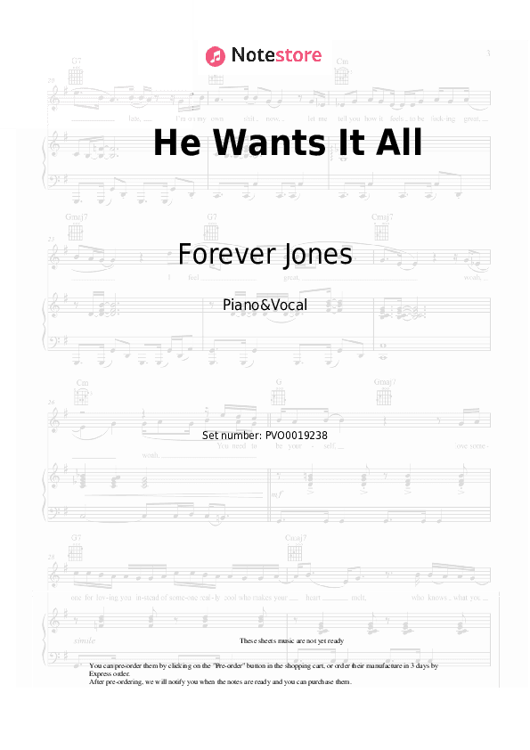 He Wants It All - Forever Jones Piano Sheet Music with the Voice part - Piano&Vocal
