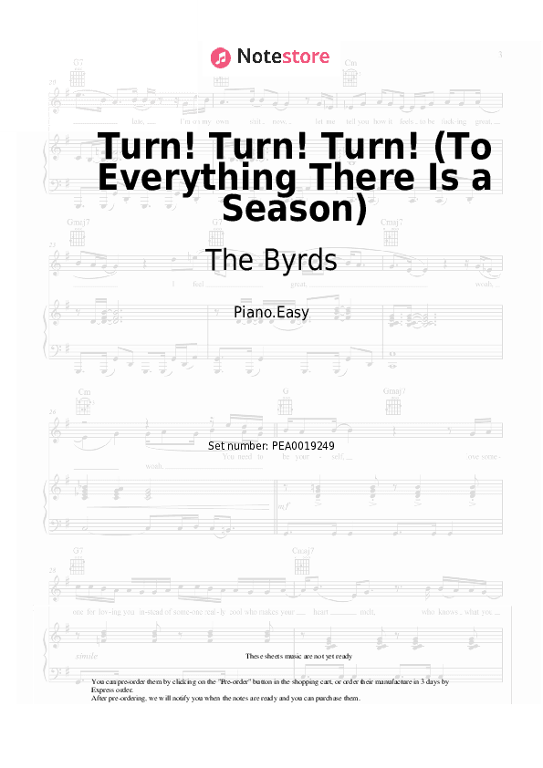 Turn! Turn! Turn! (To Everything There Is a Season) - The Byrds Piano Sheet Music Easy - Piano.Easy