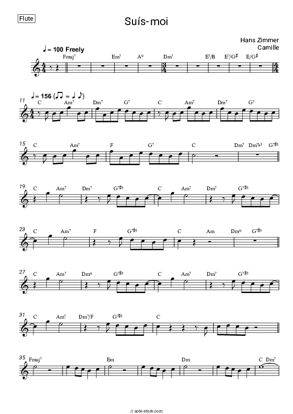 Suís-moi - Hans Zimmer, Camille Flute Sheet Music - Flute