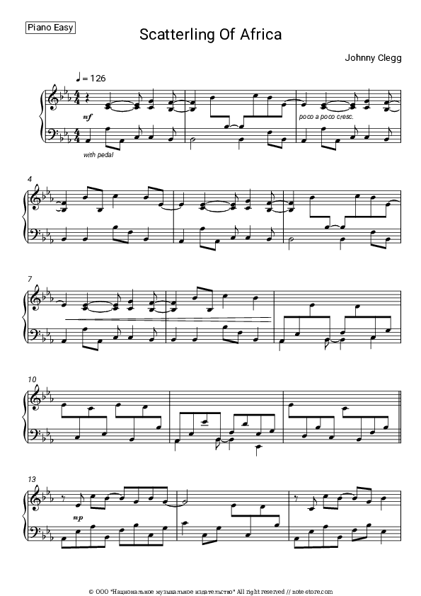 Scatterlings of Africa - Johnny Clegg Piano Sheet Music Easy - Piano.Easy