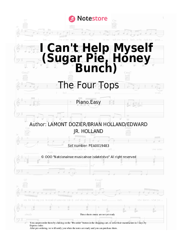 I Can't Help Myself (Sugar Pie, Honey Bunch) - The Four Tops Piano Sheet Music Easy - Piano.Easy