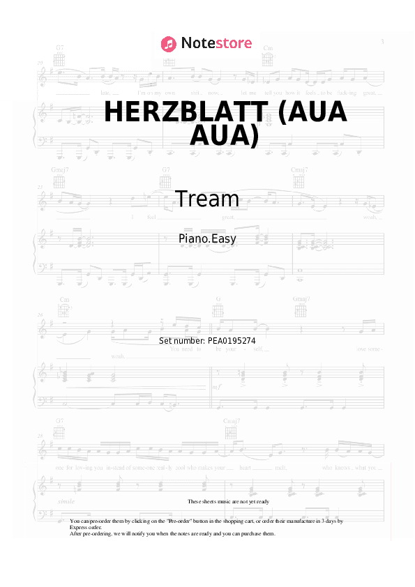 HERZBLATT (AUA AUA) - Tream, Mia Julia Piano Sheet Music Easy - Piano.Easy
