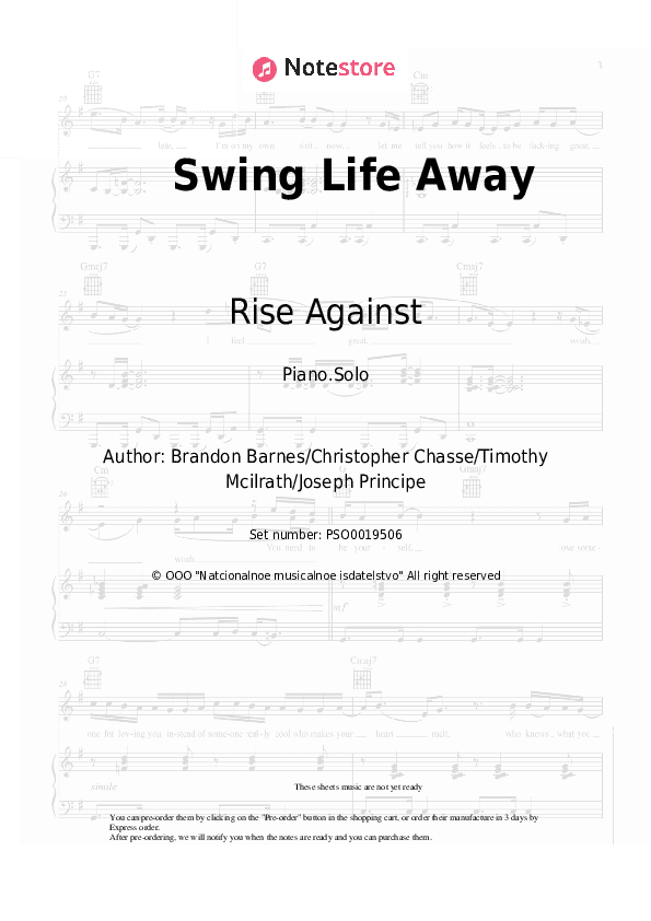 Swing Life Away - Rise Against Piano Sheet Music - Piano.Solo