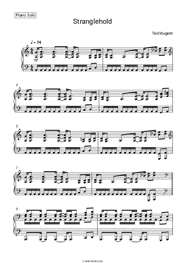 Stranglehold - Ted Nugent Piano Sheet Music - Piano.Solo