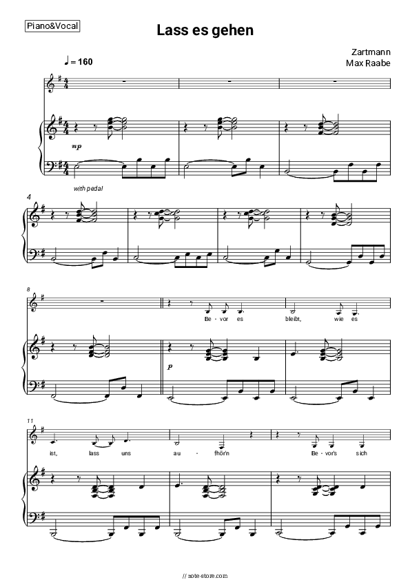 Lass es gehen - Zartmann, Max Raabe Piano Sheet Music with the Voice part - Piano&Vocal