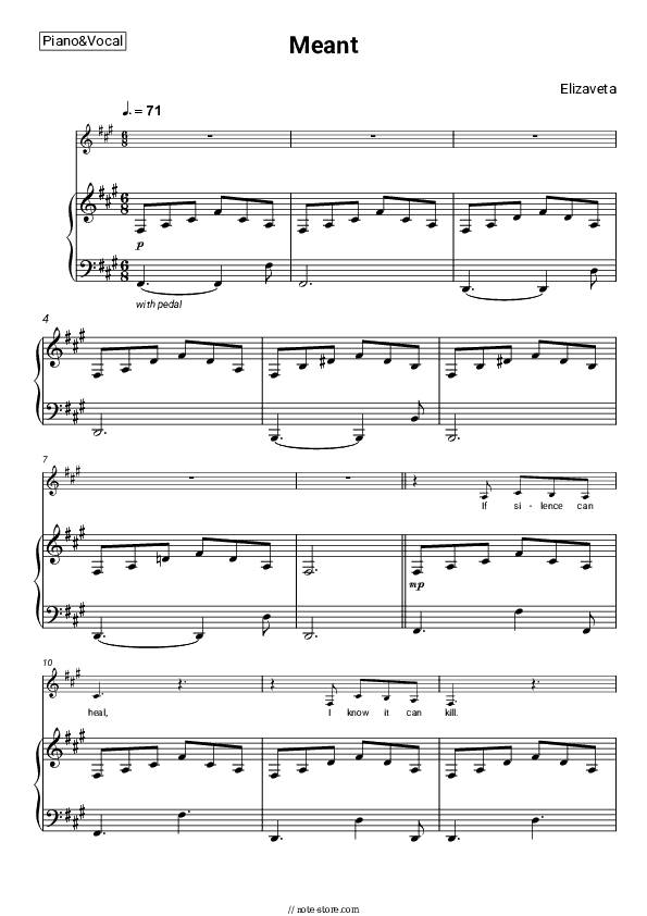 Meant - Elizaveta Piano Sheet Music with the Voice part - Piano&Vocal