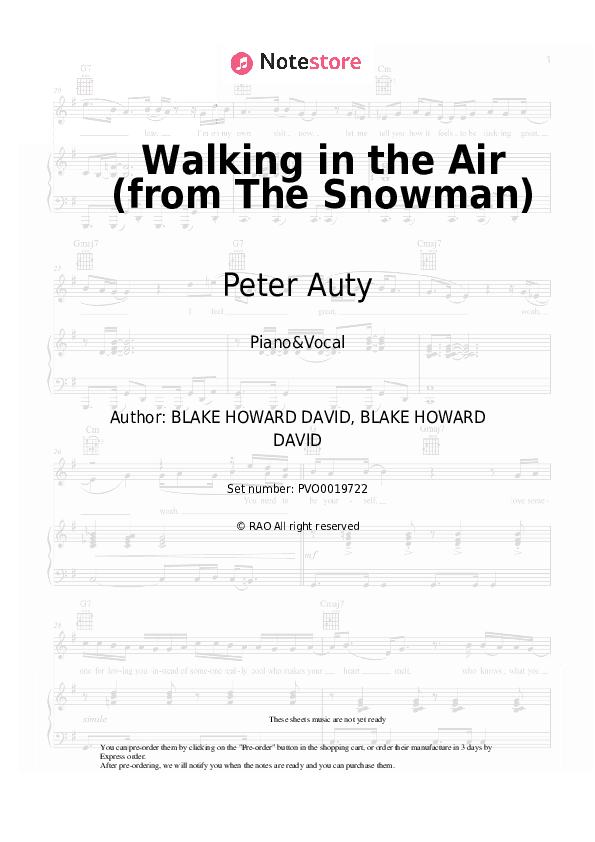 Walking in the Air (from 'The Snowman') - Peter Auty, Howard Blake Piano Sheet Music with the Voice part - Piano&Vocal