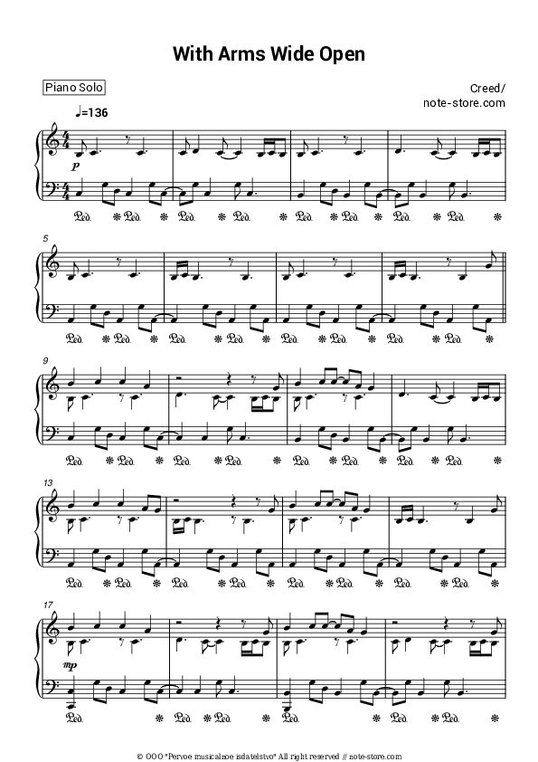 With Arms Wide Open - Creed Piano Sheet Music - Piano.Solo