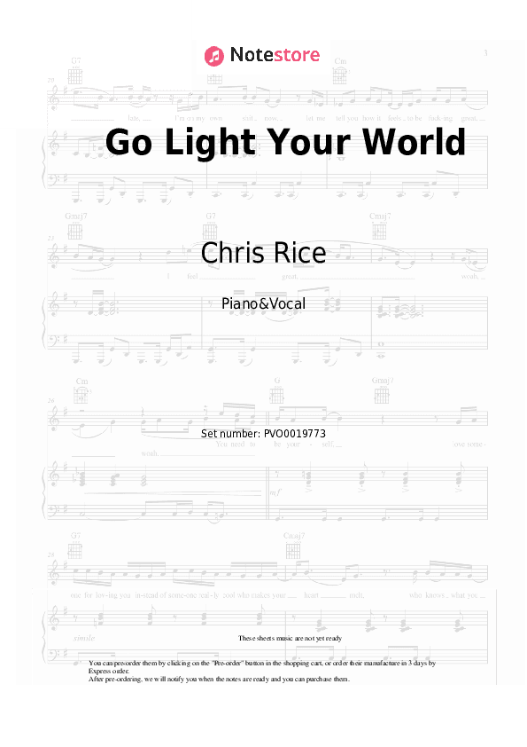 Go Light Your World - Chris Rice Piano Sheet Music with the Voice part - Piano&Vocal