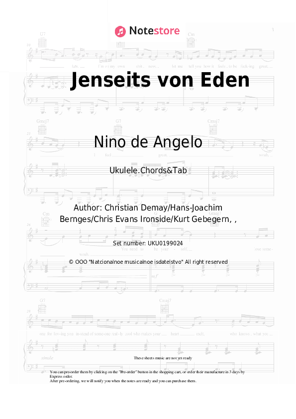 Jenseits von Eden - Nino de Angelo Ukulele Sheet Music - Ukulele.Chords&Tab