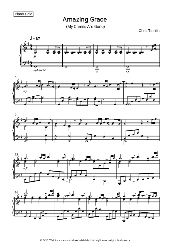 Amazing Grace (My Chains Are Gone) - Chris Tomlin Piano Sheet Music - Piano.Solo