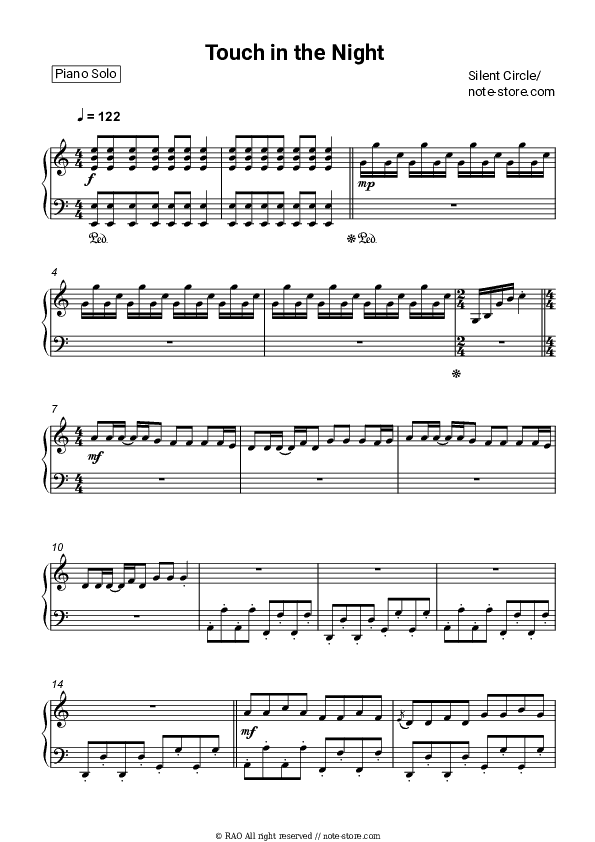 Touch In The Night - Silent Circle Piano Sheet Music - Piano.Solo