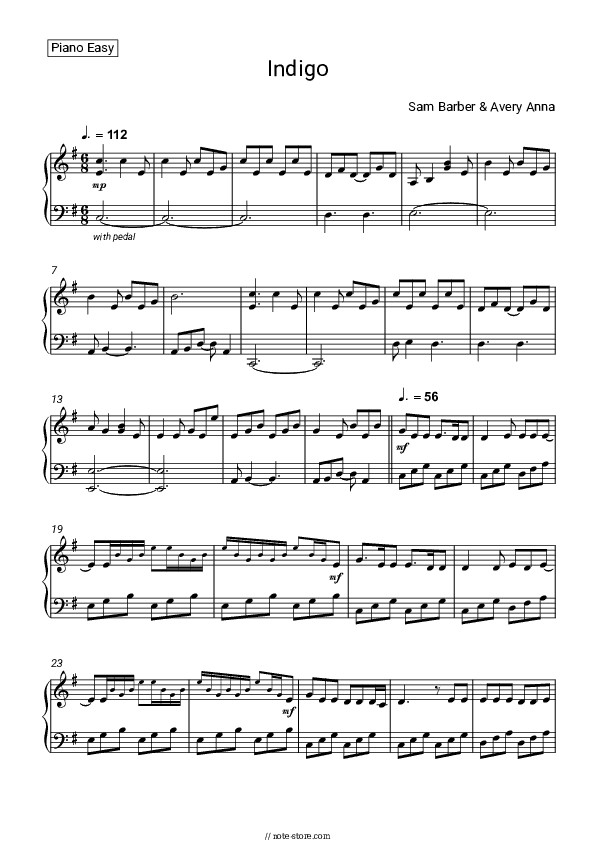 Indigo - Sam Barber, Avery Anna Piano Sheet Music Easy - Piano.Easy