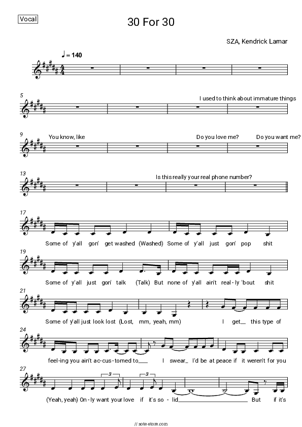 30 For 30 - SZA, Kendrick Lamar Vocal Sheet Music - Vocal