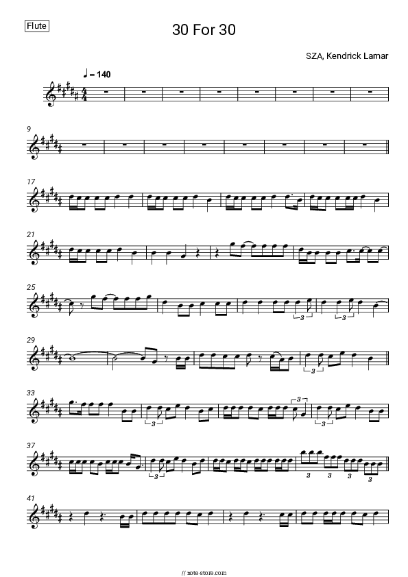 30 For 30 - SZA, Kendrick Lamar Flute Sheet Music - Flute