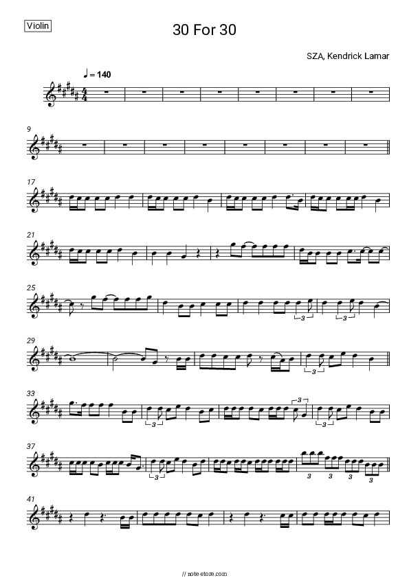 30 For 30 - SZA, Kendrick Lamar Violin Sheet Music - Violin