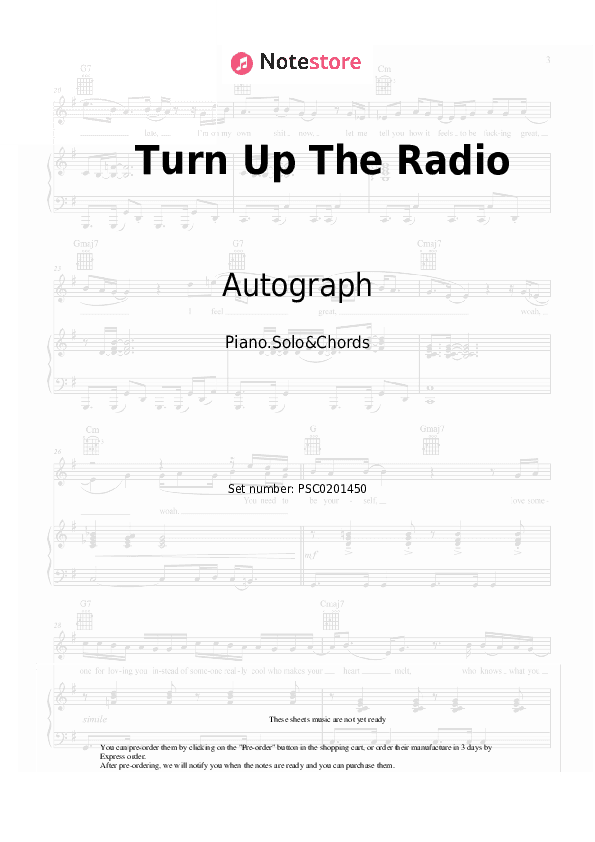 Turn Up The Radio - Autograph Piano Sheet Music and Chords - Piano.Solo&Chords