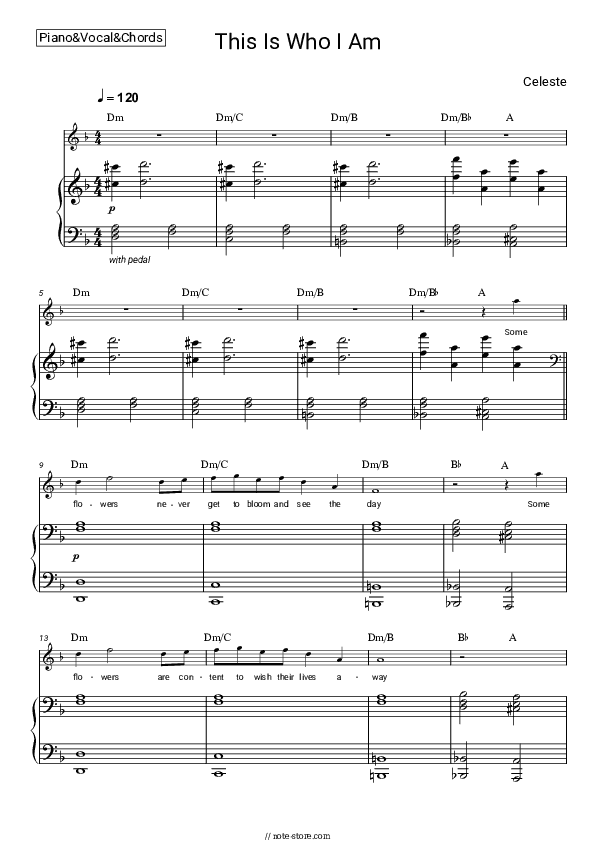 This is Who I Am - Celeste Piano Sheet Music with the Vocal and Chords - Piano&Vocal&Chords