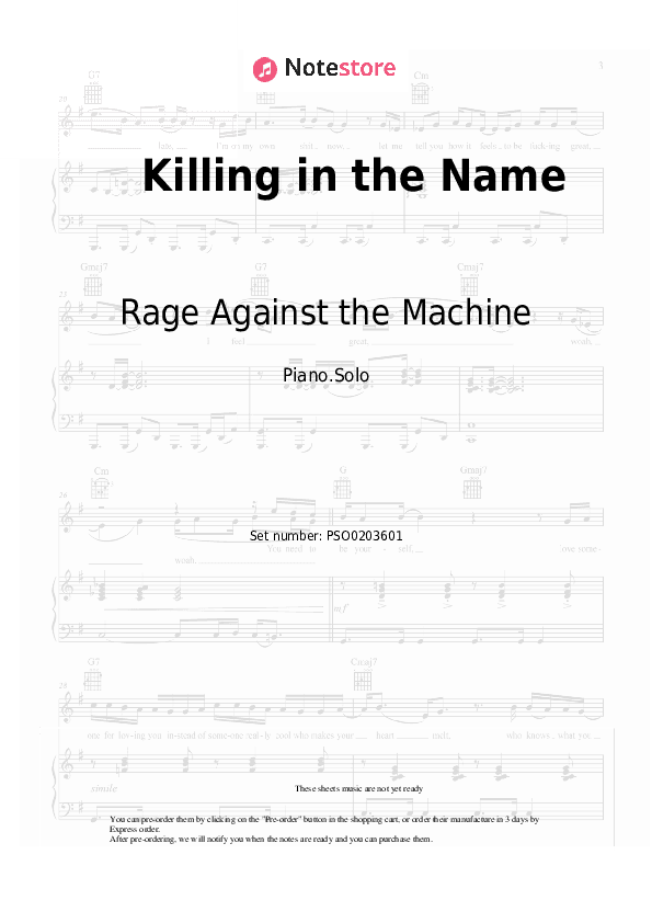 Killing in the Name - Rage Against the Machine Piano Sheet Music - Piano.Solo
