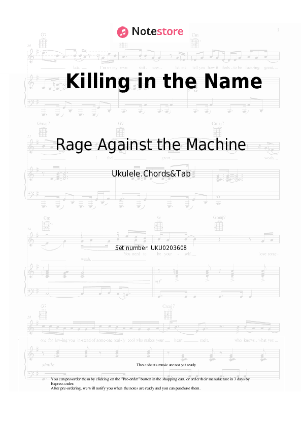 Killing in the Name - Rage Against the Machine Ukulele Sheet Music - Ukulele.Chords&Tab
