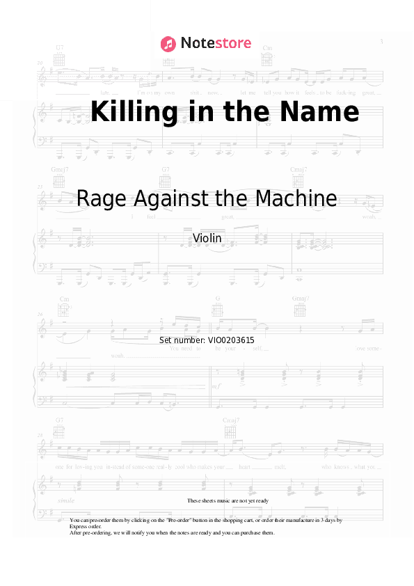 Killing in the Name - Rage Against the Machine Violin Sheet Music - Violin