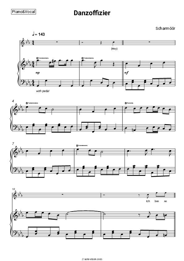 Danzoffizier - Scharmöör Piano Sheet Music with the Voice part - Piano&Vocal