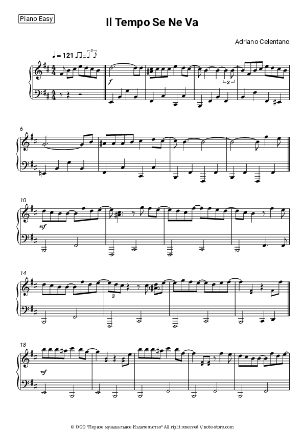 Il Tempo Se Ne Va - Adriano Celentano Piano Sheet Music Easy - Piano.Easy