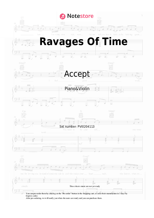 Ravages Of Time - Accept Piano Sheet Music and Violin - Piano&Violin