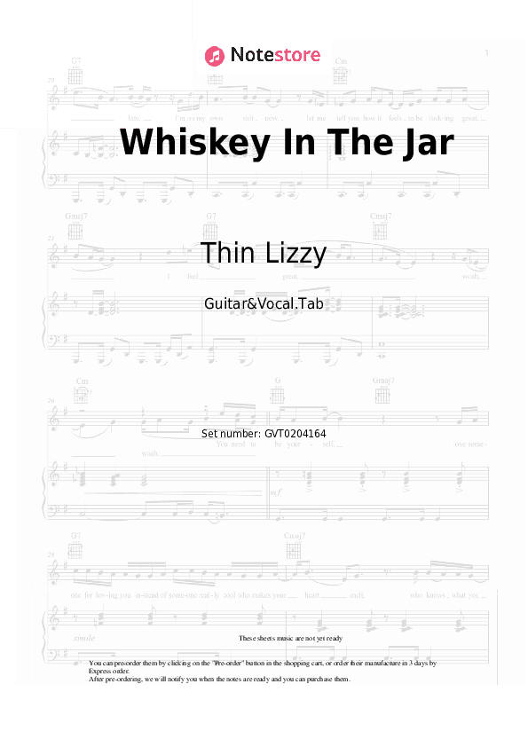Whiskey In The Jar - Thin Lizzy Chords and Voice - Guitar&Vocal.Tab