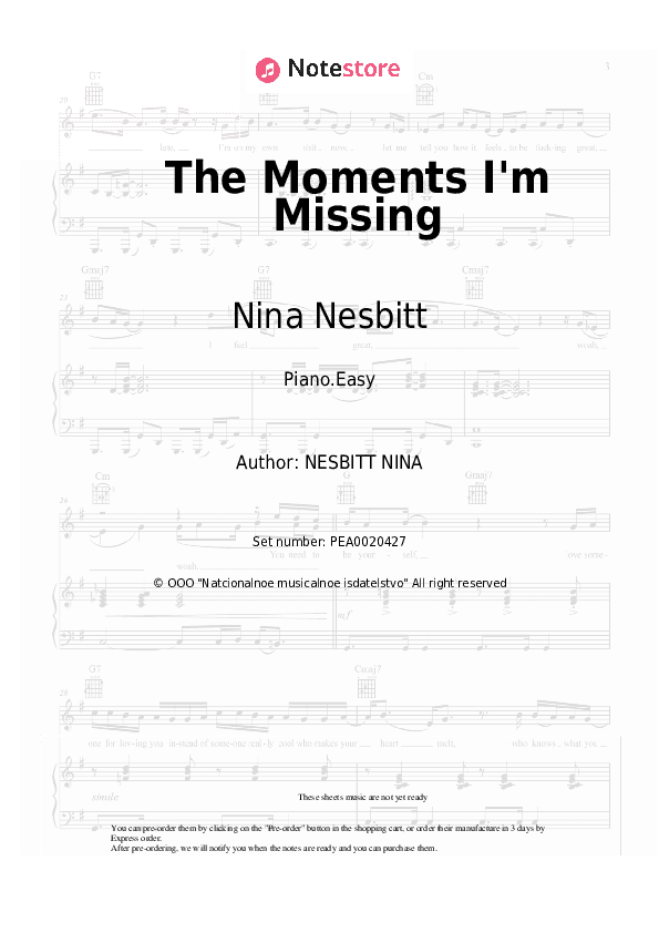 The Moments I'm Missing - Nina Nesbitt, Goody Grace Piano Sheet Music Easy - Piano.Easy