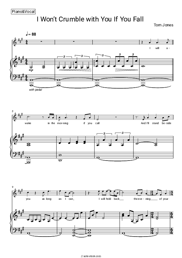 I Won’t Crumble with You If You Fall - Tom Jones Piano Sheet Music with the Voice part - Piano&Vocal