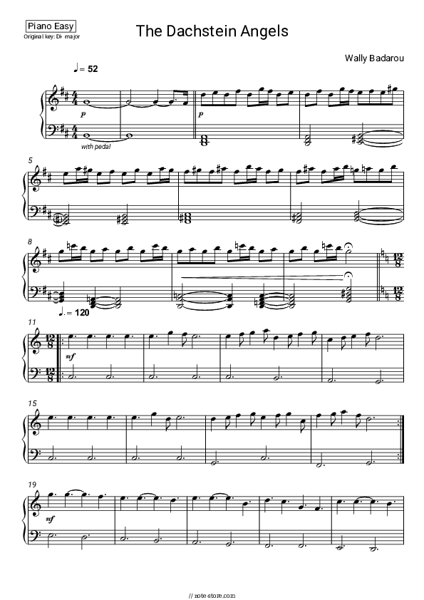 The Dachstein Angels - Wally Badarou Piano Sheet Music Easy - Piano.Easy
