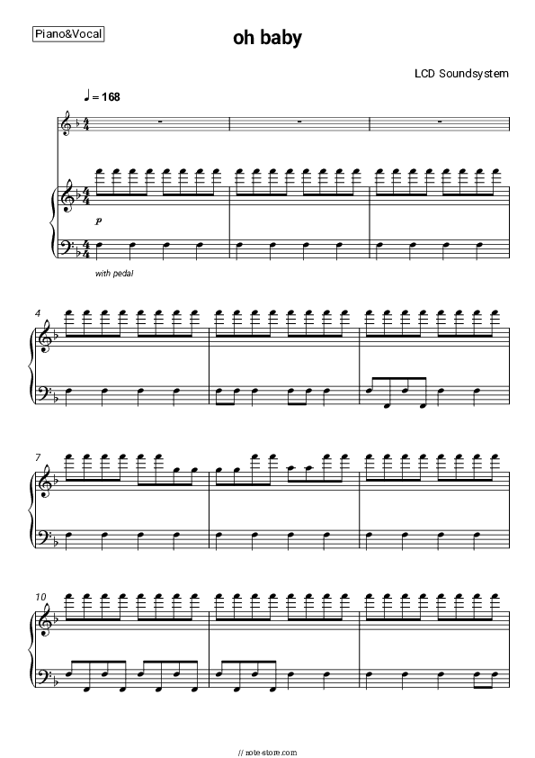 oh baby - LCD Soundsystem Piano Sheet Music with the Voice part - Piano&Vocal