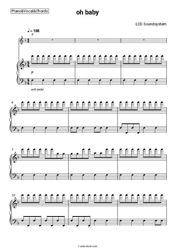 oh baby - LCD Soundsystem Piano Sheet Music with the Vocal and Chords - Piano&Vocal&Chords